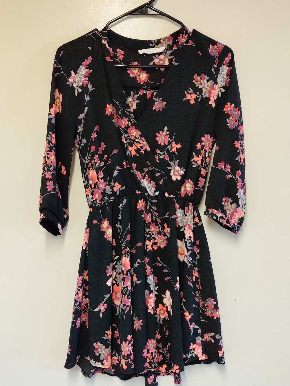 Lush Black Floral Midi Dress Size XS